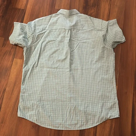 Chaps Green Blue White Plaid Button Down Short Sleeve Dress Casual Shirt Size XL - Picture 3 of 11